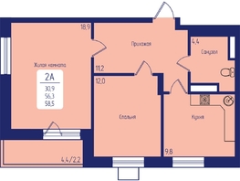 Продается 2-комнатная квартира ЖК Univers (Универс), 2 квартал, 58.5 м², 9067500 рублей