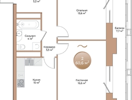 Продается 2-комнатная квартира ЖК Небо над Енисеем, корпус 3, 55.2  м², 9052800 рублей