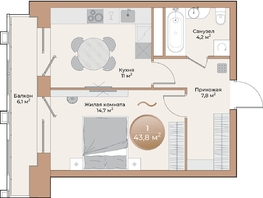 Продается 1-комнатная квартира ЖК Небо над Енисеем, корпус 3, 39.5  м², 6912500 рублей