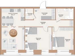 Продается 2-комнатная квартира ЖК Небо над Енисеем, 77.5 м²