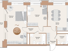 Продается 2-комнатная квартира ЖК Небо над Енисеем, 72.9 м²