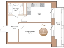 Продается 1-комнатная квартира ЖК Небо над Енисеем, 39.3 м²