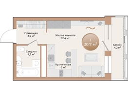 Продается 1-комнатная квартира ЖК Небо над Енисеем, 27.8  м²