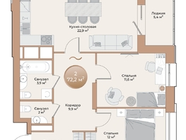 Продается 2-комнатная квартира ЖК Небо над Енисеем, 69.5  м²