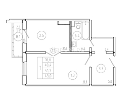 Продается 1-комнатная квартира ЖК Три слона, дом 1, 41.7 м², 5070000 рублей