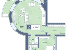 Продается 2-комнатная квартира ЖК Преображенский, дом 7, 92.07 м², 11830995 рублей