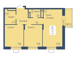 Продается 2-комнатная квартира ЖК Univers (Универс), 3 квартал, 68.5 м², 10069500 рублей