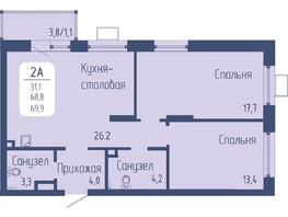 Продается 2-комнатная квартира ЖК Univers (Универс), 3 квартал, 69.9 м², 10065600 рублей