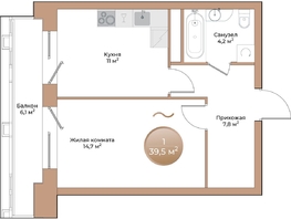Продается 1-комнатная квартира ЖК Небо над Енисеем, 39.5 м², 7465500 рублей