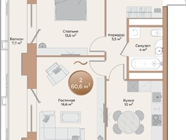 Продается 2-комнатная квартира ЖК Небо над Енисеем, 55.2 м², 11040000 рублей