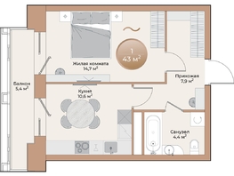 Продается 1-комнатная квартира ЖК Небо над Енисеем, 39.2 м², 8232000 рублей