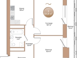 Продается 2-комнатная квартира ЖК Небо над Енисеем, 54.9 м², 8784000 рублей