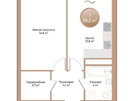 Продается 1-комнатная квартира ЖК Небо над Енисеем, 39.2 м², 7369600 рублей