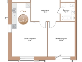 Продается 1-комнатная квартира ЖК Небо над Енисеем, 56.9 м², 10128200 рублей