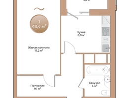 Продается 1-комнатная квартира ЖК Небо над Енисеем, 41.3 м², 6318900 рублей