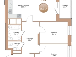 Продается 2-комнатная квартира ЖК Небо над Енисеем, 69.5 м², 10286000 рублей