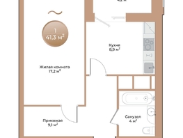 Продается 1-комнатная квартира ЖК Небо над Енисеем, 41.3  м², 8053500 рублей