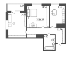 Продается 2-комнатная квартира ЖК На Дудинской, дом 5, 56.29 м², 7700000 рублей