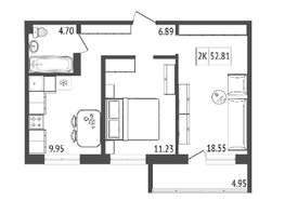 Продается 2-комнатная квартира ЖК Аринский, дом 1 корпус 5, 52.81 м², 4970000 рублей