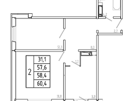 Продается 2-комнатная квартира ЖК Три слона, дом 1, 58.4 м², 6540800 рублей