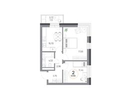 Продается 2-комнатная квартира ЖК Юдинский, дом 1.5, 51.69 м², 6414729 рублей