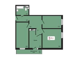 Продается 3-комнатная квартира ЖК КБС. Берег, дом 5 строение 1, 78.1 м², 9522000 рублей
