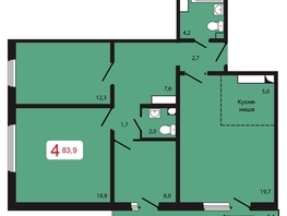 Продается 4-комнатная квартира ЖК КБС. Берег, дом 5 строение 1, 83.9  м², 10418000 рублей