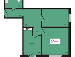 Продается 2-комнатная квартира ЖК КБС. Берег, дом 5 строение 3, 60.8 м², 8150000 рублей