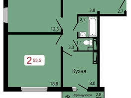 Продается 2-комнатная квартира ЖК КБС. Классика, дом 1, 53.5  м², 7105000 рублей