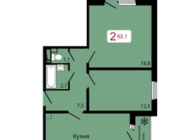 Продается 2-комнатная квартира ЖК КБС. Классика, дом 2, 62.1  м², 7664100 рублей