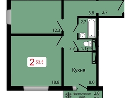 Продается 2-комнатная квартира ЖК КБС. Классика, дом 2, 53.5 м², 6944500 рублей