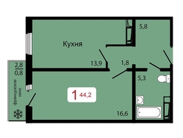 Продается 1-комнатная квартира ЖК КБС. Классика, дом 2, 44.2 м², 6100000 рублей