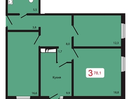 Продается 3-комнатная квартира ЖК КБС. Берег, дом 5 строение 2, 78.1  м², 9431500 рублей