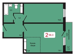Продается 2-комнатная квартира ЖК КБС. Берег, дом 5 строение 2, 56.3 м², 7531200 рублей