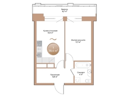Продается 1-комнатная квартира ЖК Небо над Енисеем, 38.4 м², 6796800 рублей