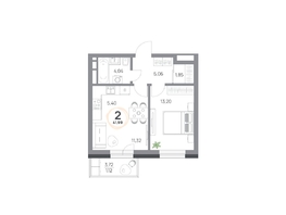Продается 2-комнатная квартира ЖК Юдинский, дом 1.4, 41.99  м², 5345327 рублей