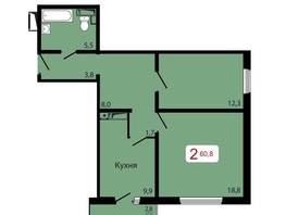 Продается 2-комнатная квартира ЖК КБС. Берег, дом 7 строение 5, 60.8  м², 8147200 рублей