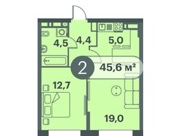 Продается 2-комнатная квартира ЖК Три Клёна, дом 1, 45.6 м², 6976800 рублей