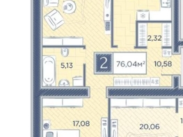 Продается 2-комнатная квартира ЖК Преображенский, дом 7, 76.04 м², 11000000 рублей