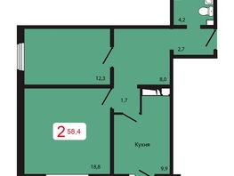 Продается 2-комнатная квартира ЖК КБС. Берег, дом 5 строение 3, 58.4 м², 8142000 рублей