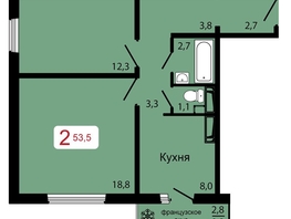 Продается 2-комнатная квартира ЖК КБС. Классика, дом 2, 53.5 м², 7105000 рублей