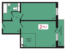Продается 2-комнатная квартира ЖК КБС. Берег, дом 5 строение 3, 56.3  м², 7815000 рублей