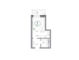Продается 1-комнатная квартира ЖК Юдинский, дом 1.2, 27.17  м², 4176029 рублей