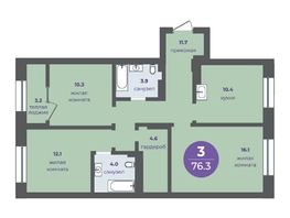 Продается 3-комнатная квартира ЖК Прогресс-квартал Перемены, дом 3, 73.1 м², 10300500 рублей
