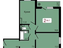 Продается 2-комнатная квартира ЖК КБС. Классика, дом 3, 60.7 м², 7400000 рублей