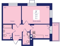 Продается 2-комнатная квартира ЖК Univers (Универс), 2 квартал, 54.4  м², 8450000 рублей