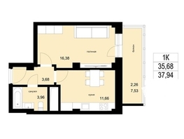 Продается 1-комнатная квартира ЖК ЛЕТО, дом 2, 38.29  м², 4404000 рублей
