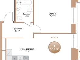Продается 1-комнатная квартира ЖК Небо над Енисеем, 43.3  м², 7707400 рублей