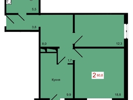 Продается 2-комнатная квартира ЖК КБС. Берег, дом 7 строение 2, 60.8  м², 7900000 рублей