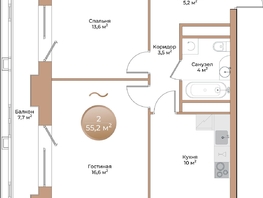 Продается 2-комнатная квартира ЖК Небо над Енисеем, 55.2  м&sup2;, 12420000 рублей